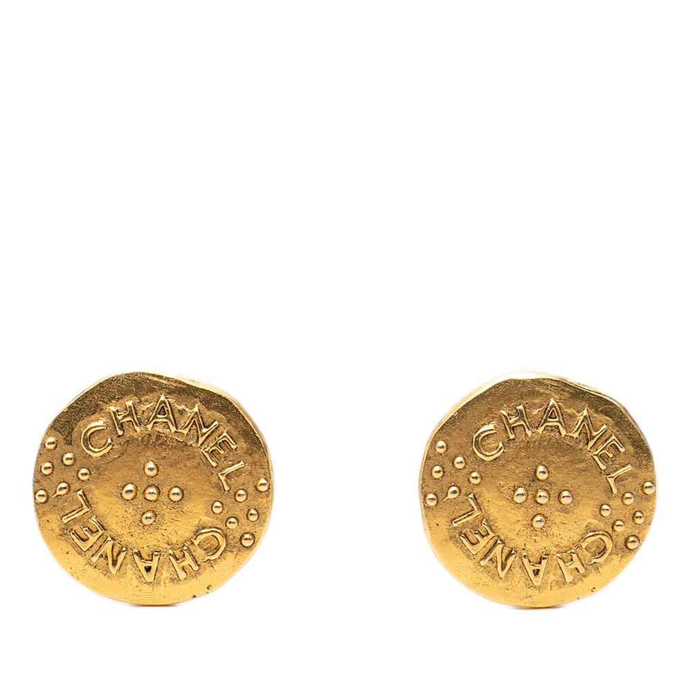 Pre-Loved Chanel Gold Plated Logo Round Clip On Earrings
